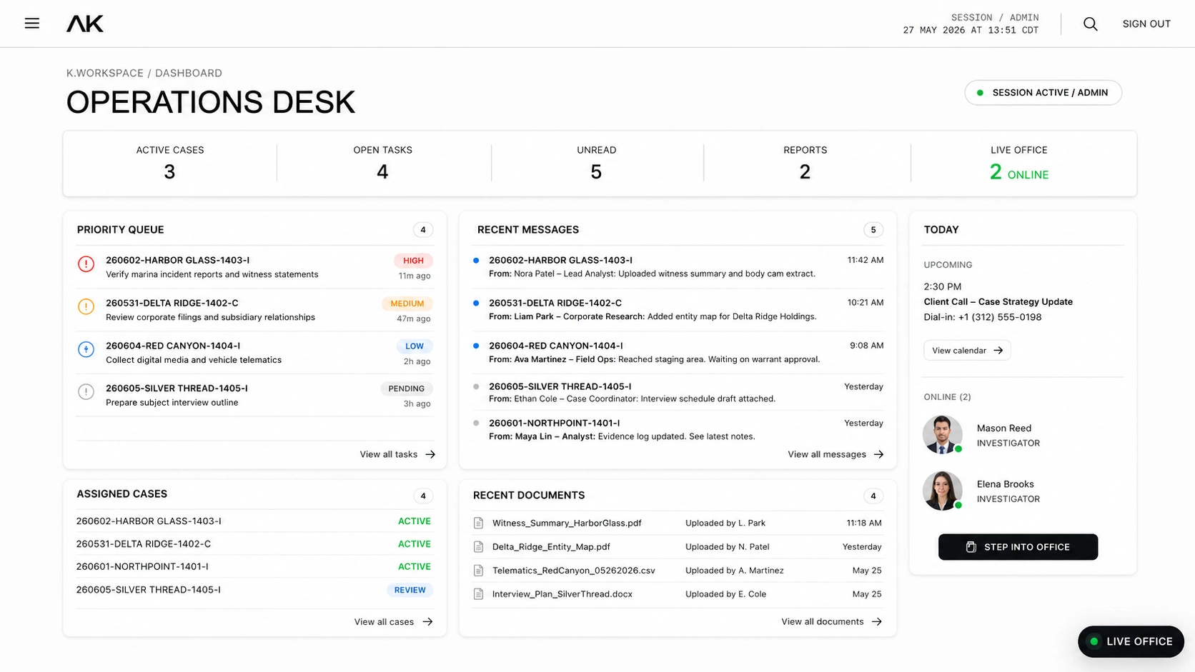 Knox Operations Desk dashboard